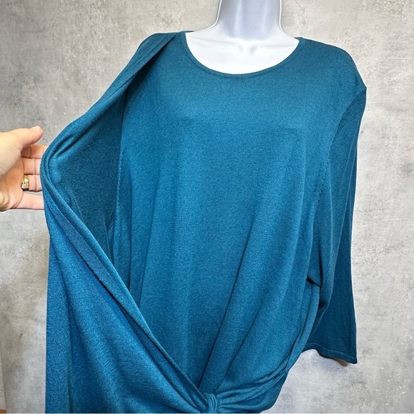 J Jill Women's 4X Cross-over Tie Front Persian Blue Teal Cotton Blend Sweater - Picture 16 of 16